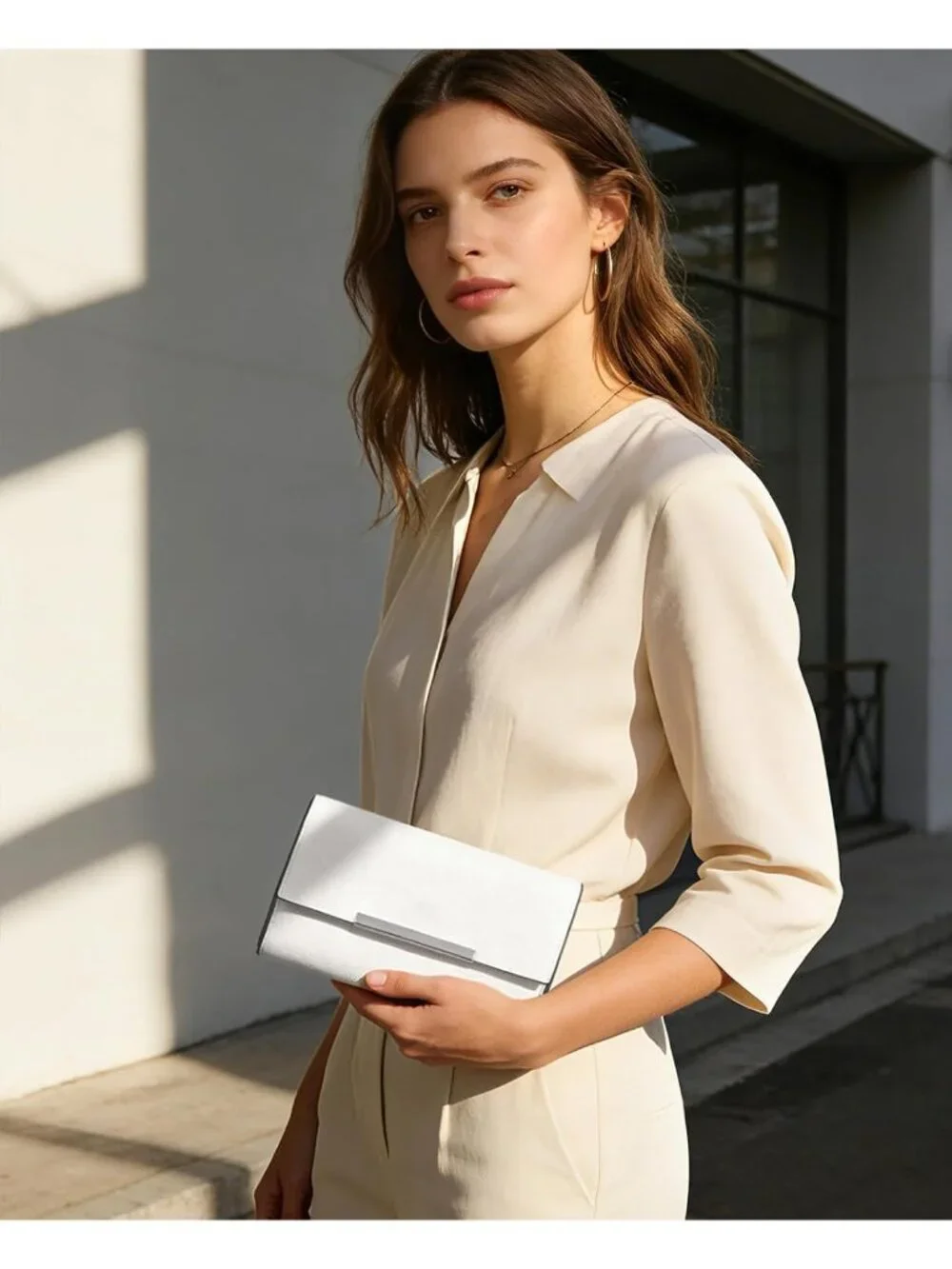 Women’s White Clutch Purses Wristlet Vegan Leather Formal Evening Bag